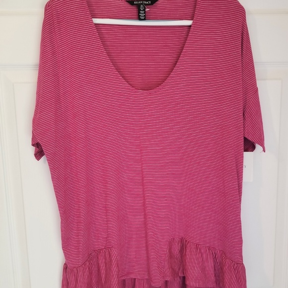 Ellen Tracy Hi Lo Knit Top NWT Large Orchid White - Picture 2 of 7